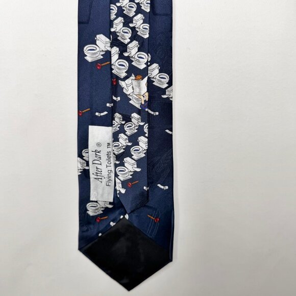 After Dark Men’s Neck Tie 3 3/4” Blue Silk “Flying Toilets” Novelty Necktie - Picture 5 of 8